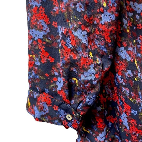 Pea in the Pod Maternity Top Medium Floral Blouse Blue Red - Picture 8 of 9